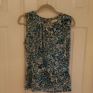 Calvin Klein Blue and Black Sleeveless Blouse with Flowing Silhouette